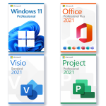 Microsoft Visio 2021 Standard, Project 2021 Professional, Office 2021 Professional Plus, Windows 11 Pro license pour 3 PCs